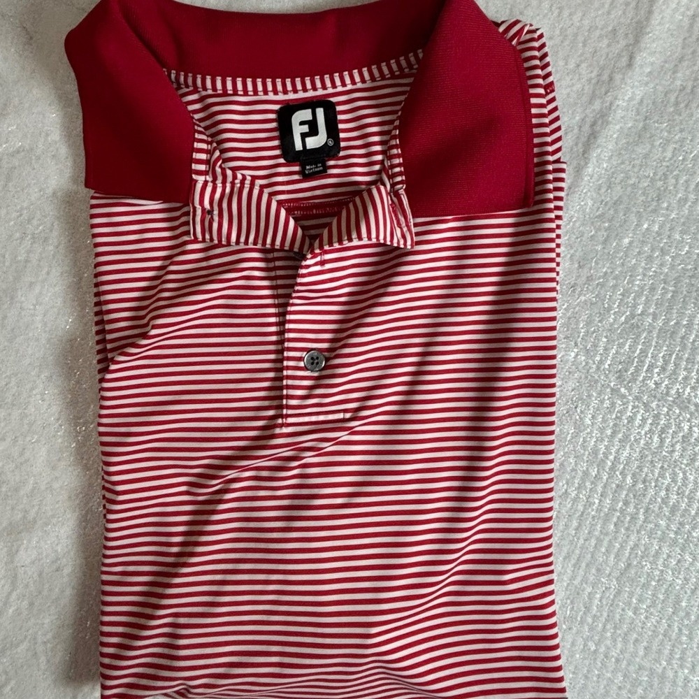 FootJoy FJ Red White Striped Golf Polo Shirt Mens Large‎ DryJoy Tech - Picture 2 of 8